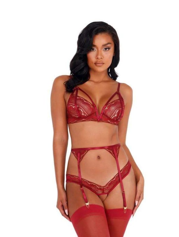 Glittered Crotchless Garter w  Bra & Panty Set Supply