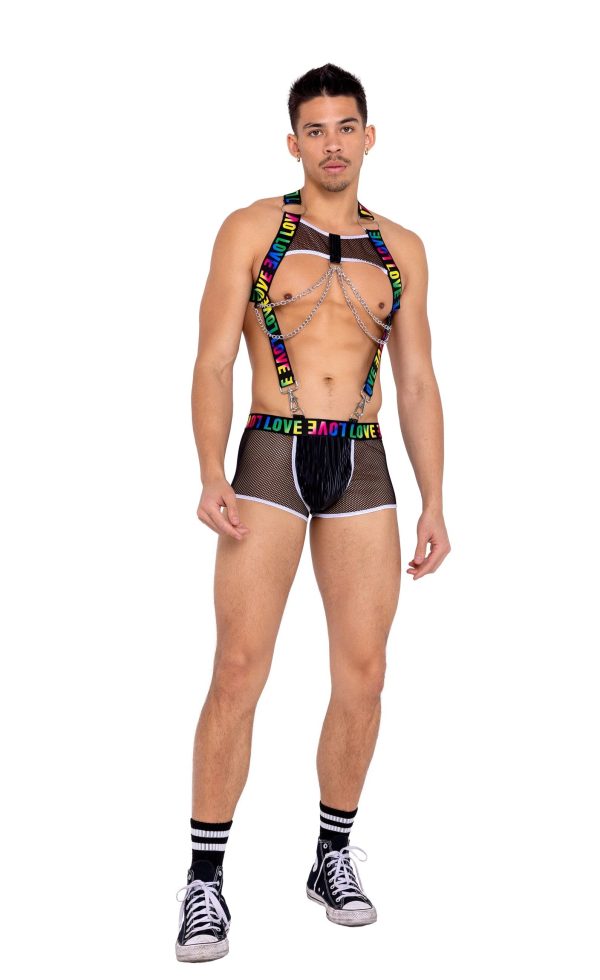 Black Men’s Pride Suspenders w  Chain Detail Claw Clip & LOVE Logo Harness Online