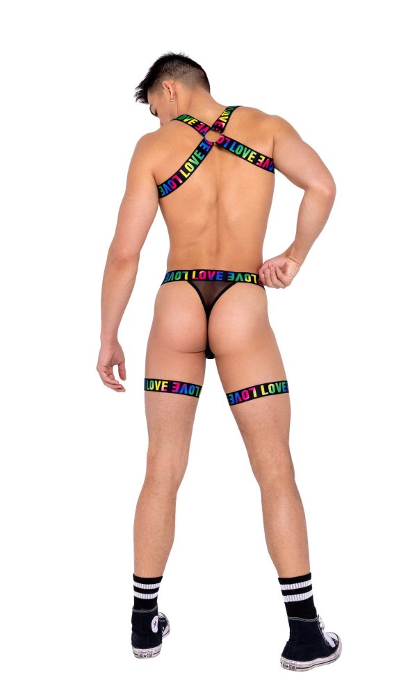 Black Men’s Pride Attached Garters & Chain Detail Thong Cheap - Image 2