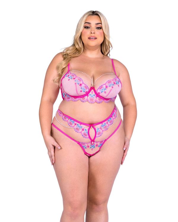 Pink Sultry Siren Lace & Satin Bra & Highwaisted Thong Panty Lingerie Sale - Image 3