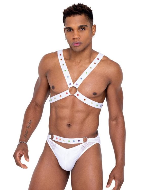 Black Men’s Pride Ring Detail w  Rainbow Stud Harness (White Also Available) Online - Image 3
