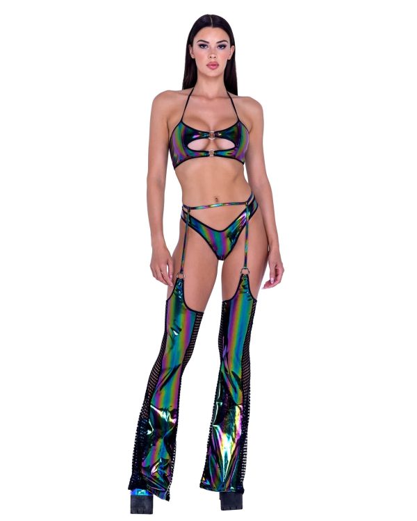 Sexy Rainbow Print Vinyl & Fishnet Chaps Online Sale