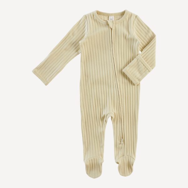 long sleeve two way zipper footie | mushroom cap | classic rib on Sale - Image 3