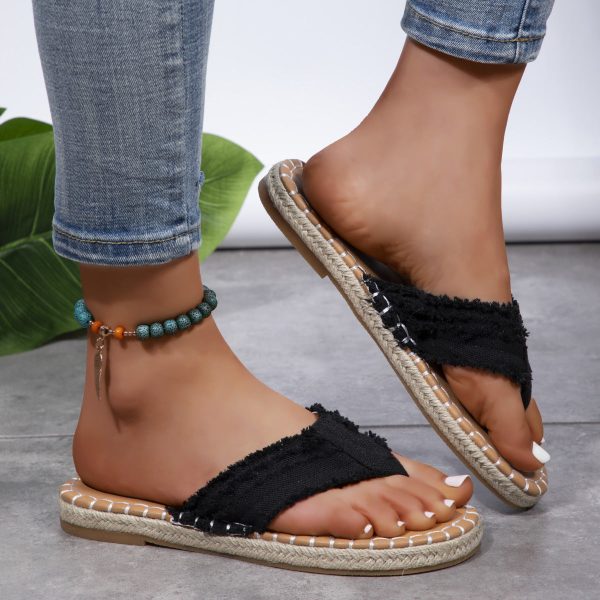 Hazel Blues® |  Toe Post Raw Hem Flat Sandals Online - Image 3