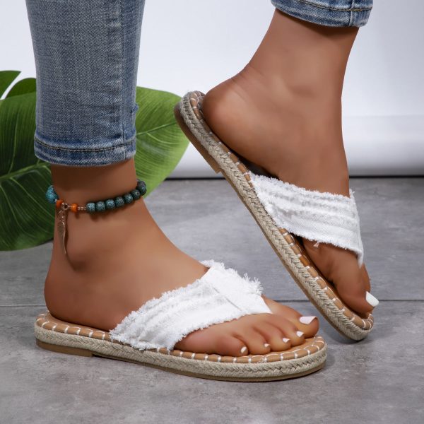 Hazel Blues® |  Toe Post Raw Hem Flat Sandals Online